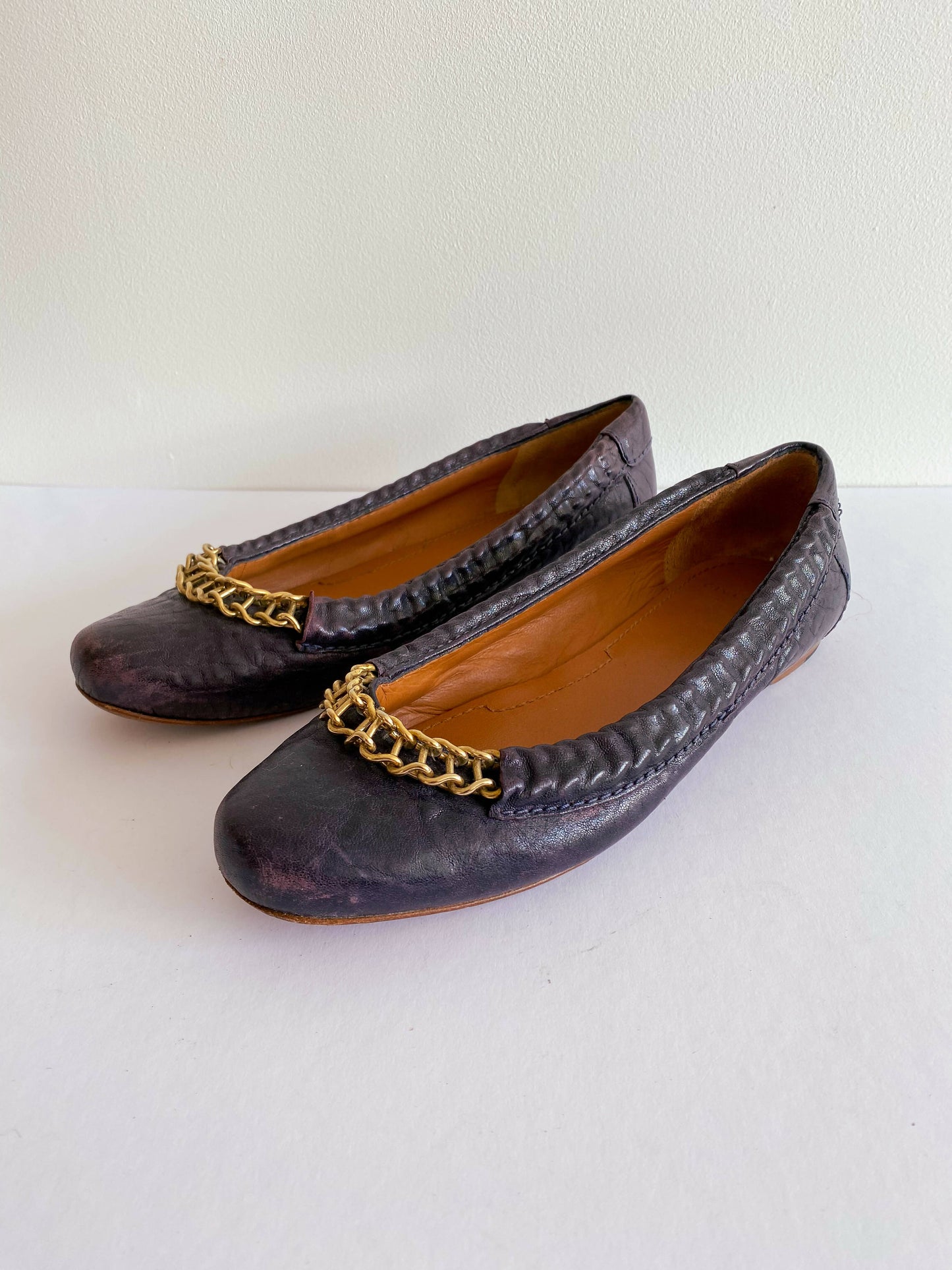 Givenchy Size 37 Purple Leather Embellished Ballet Flats