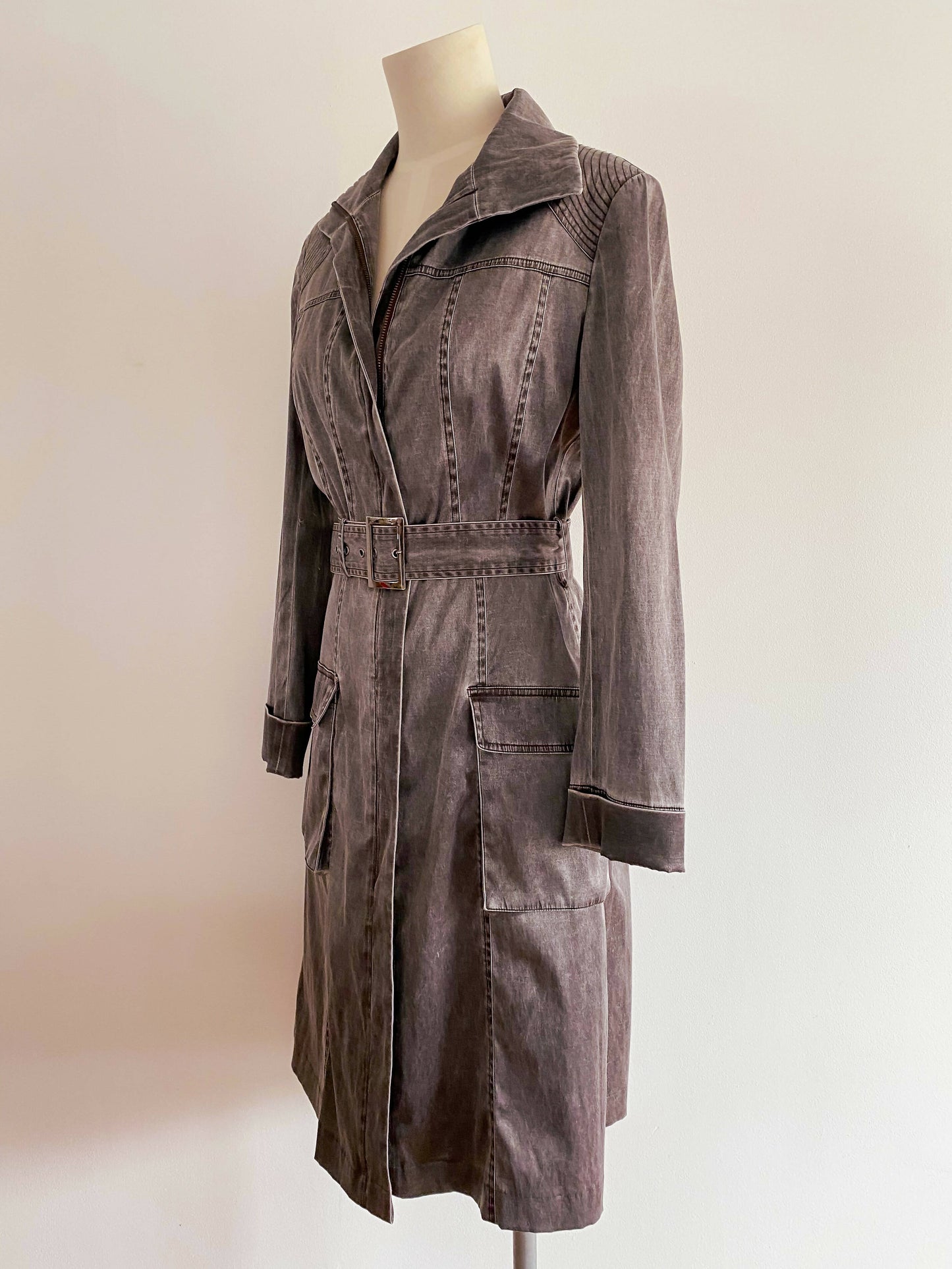 Seduce Size 12 Grey Sateen Trench Coat