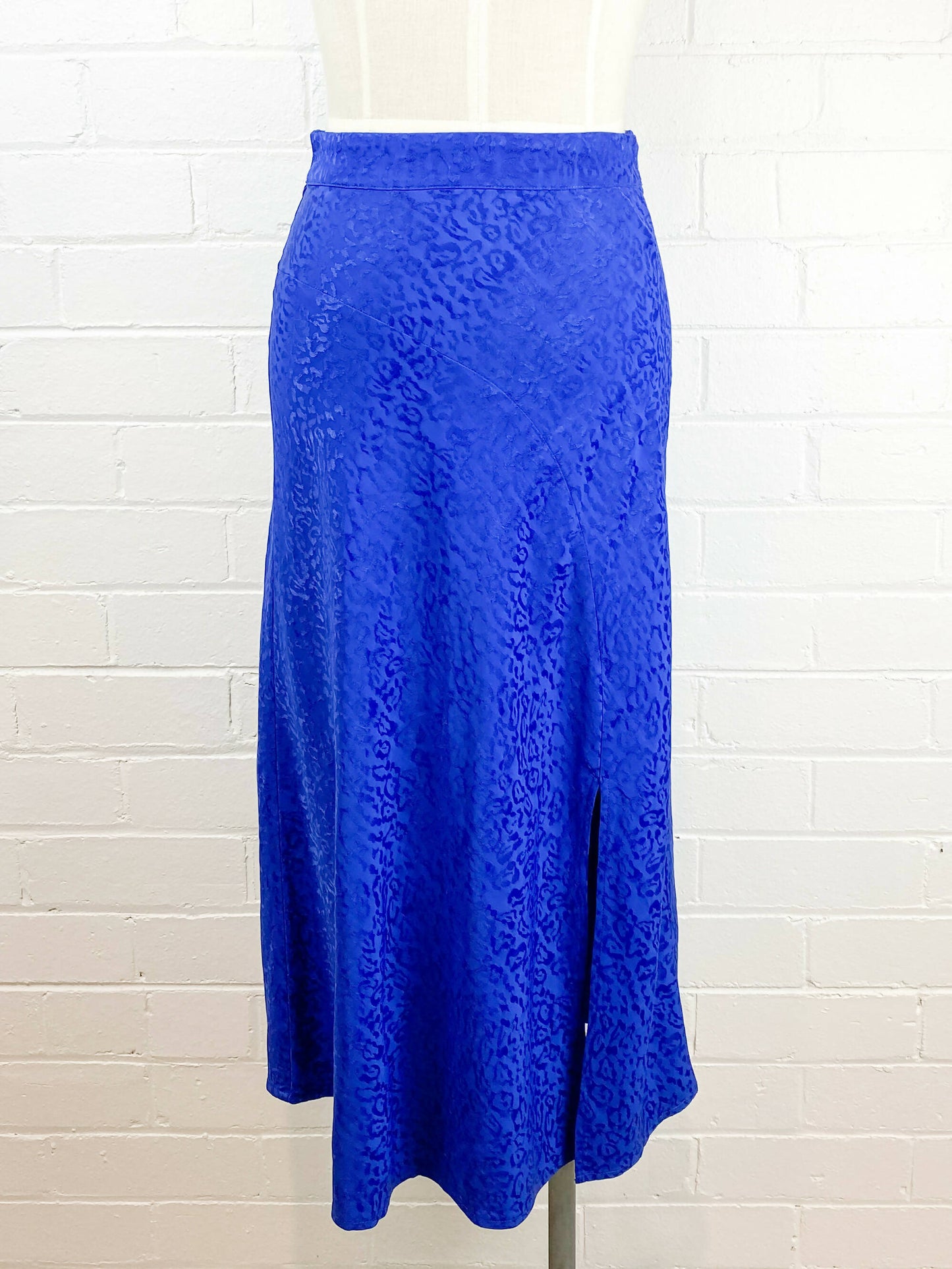 Jeanswest Size 8 Cobalt-Blue Jaquard Midi Skirt