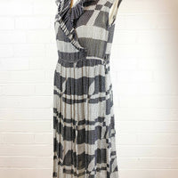 Size 10 Pleated Two-Tone Printed Midi Dress