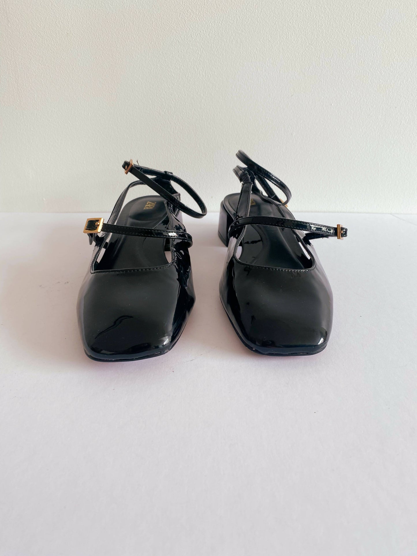 Zara Size 37 Black Patent Mary Jane Heels – oppspot