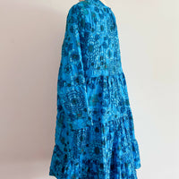 Zara Size M Tiered Blue Floral Dress