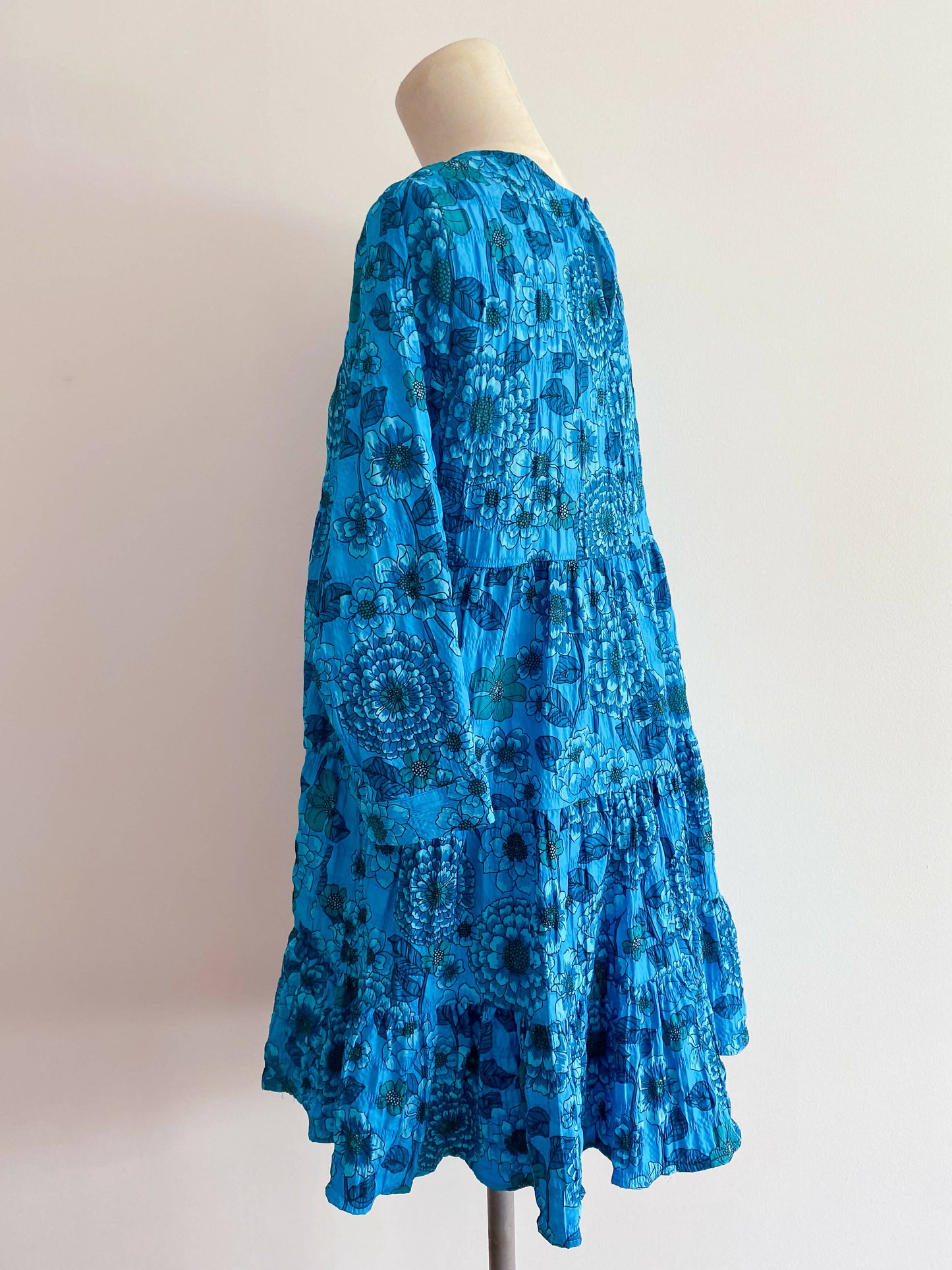 Zara Size M Tiered Blue Floral Dress