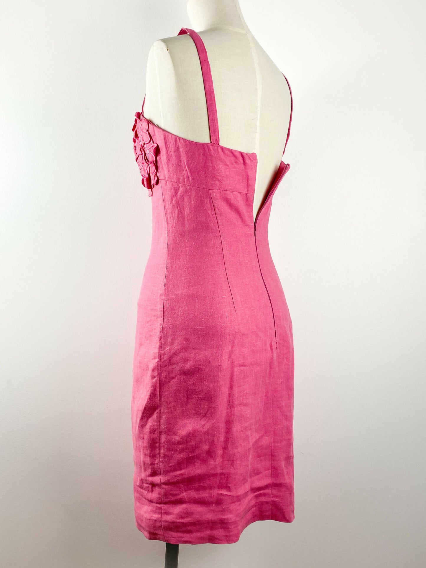 Teena Varigos Size 8 Pink Appliqué Linen Dress