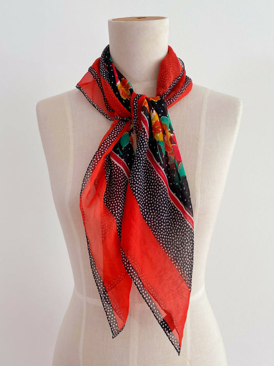 Multicoloured Floral and Polka-Dot Scarf