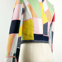 Size S Bouclé Patterned Cropped Blazer