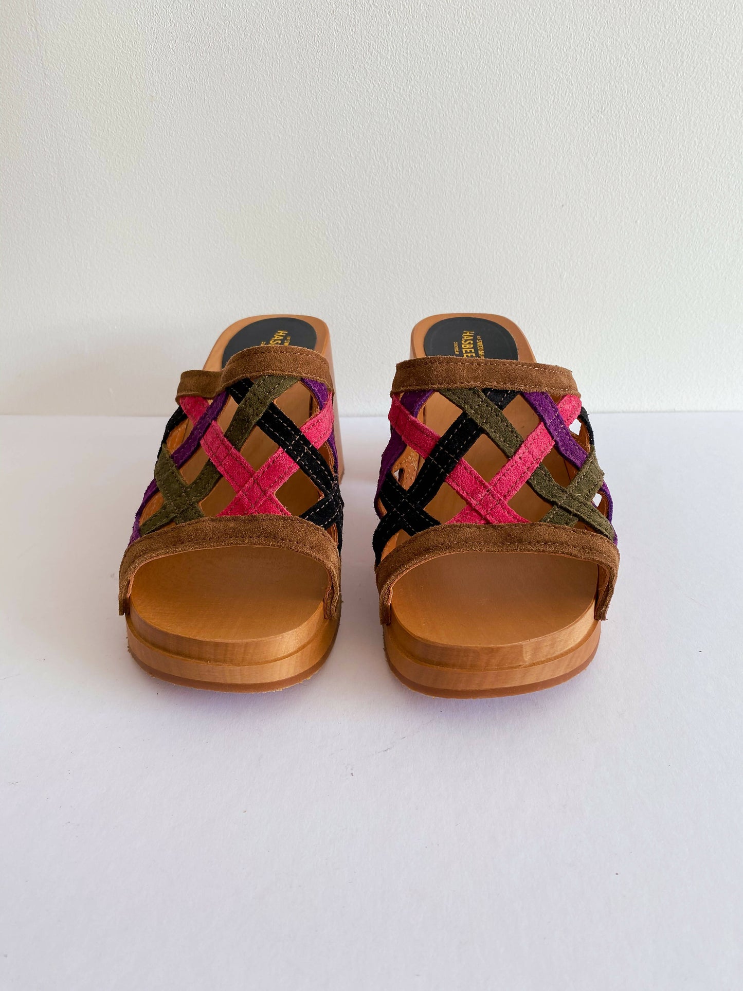 Swedish Hasbeens Size 38 Multicolour Suede Clogs