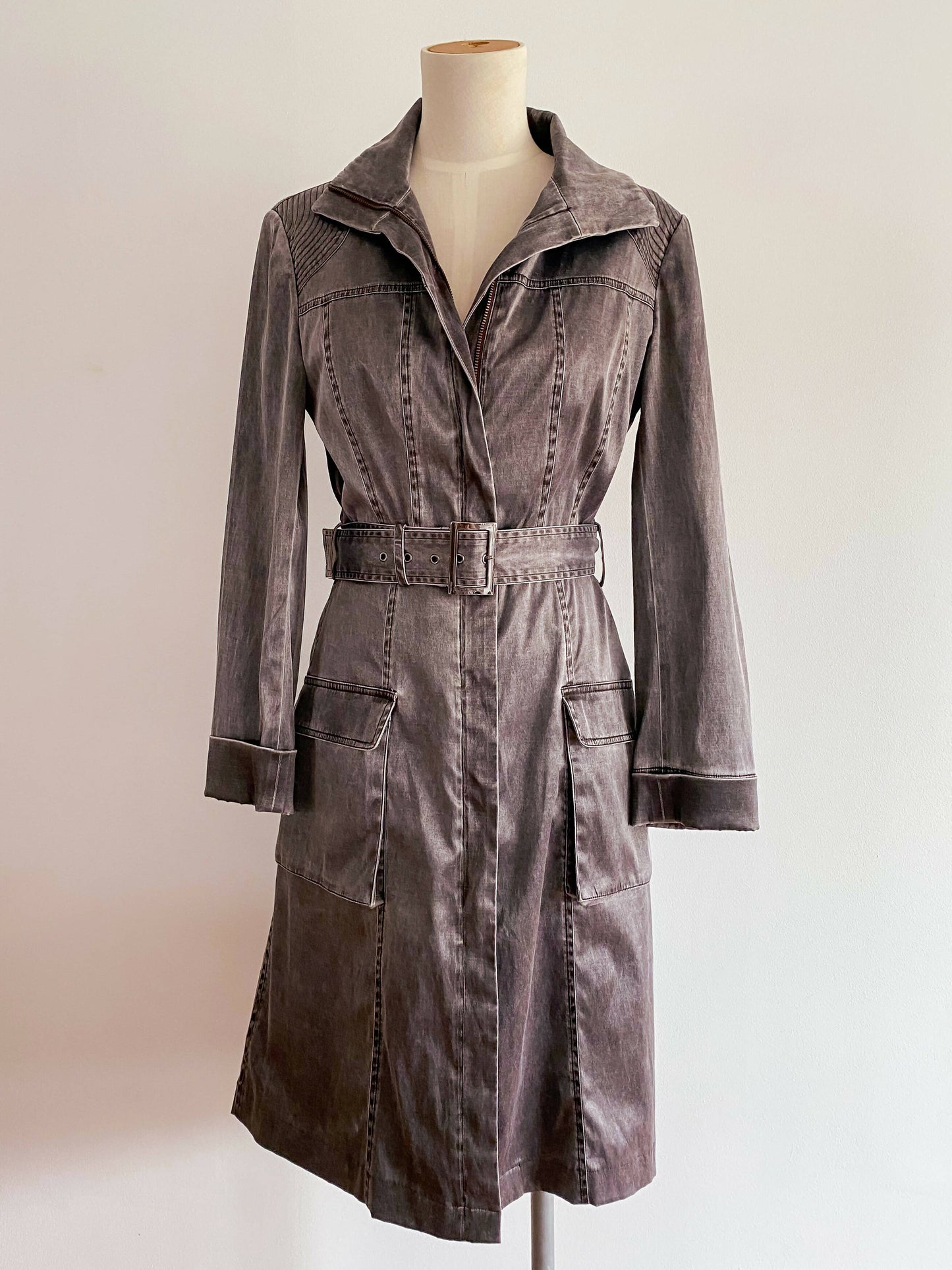 Seduce Size 12 Grey Sateen Trench Coat