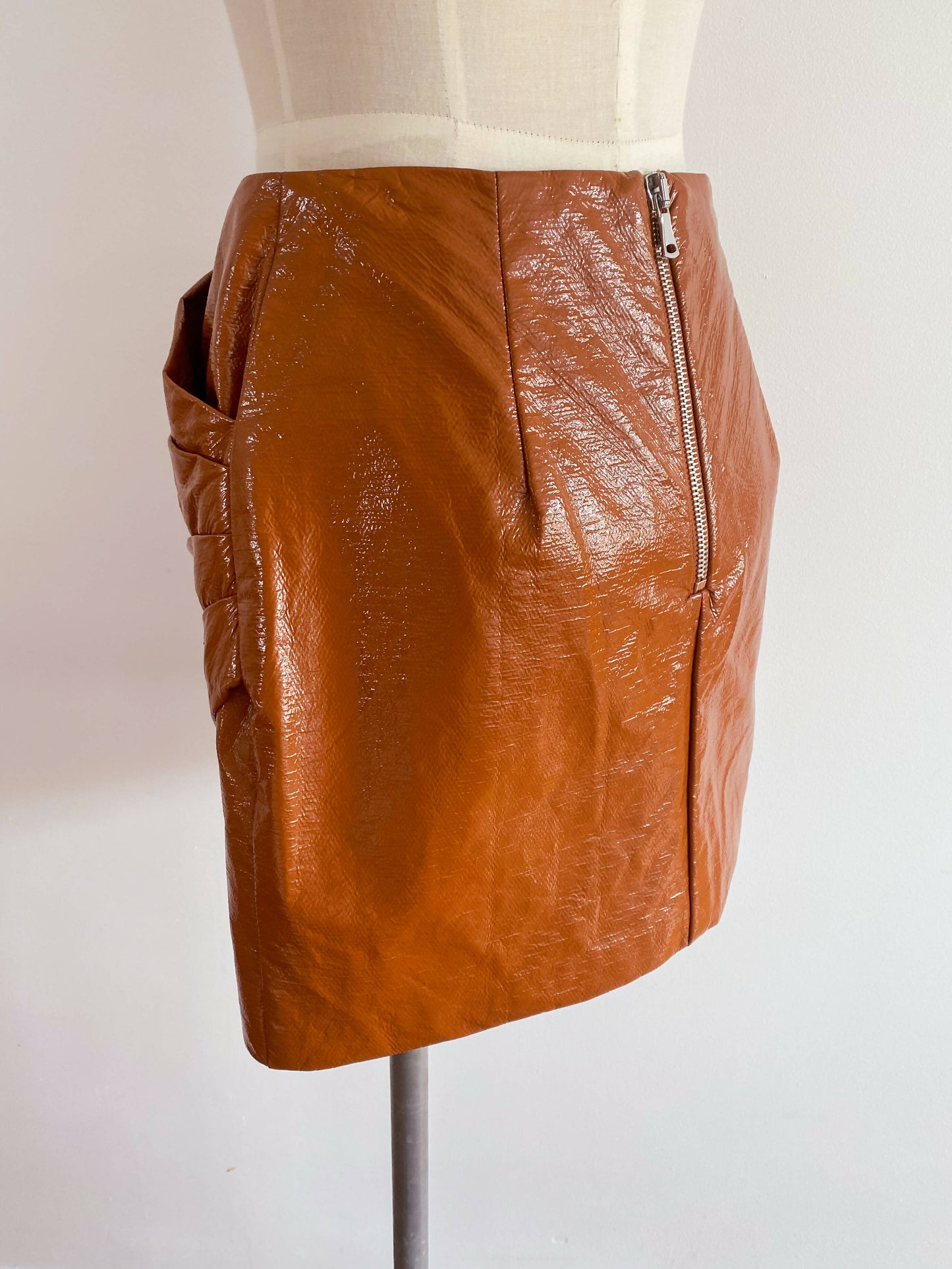 Bec + Bridge Size 12 Caramel Babette Faux Leather Mini Skirt