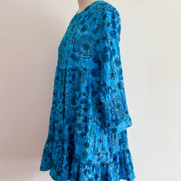 Zara Size M Tiered Blue Floral Dress