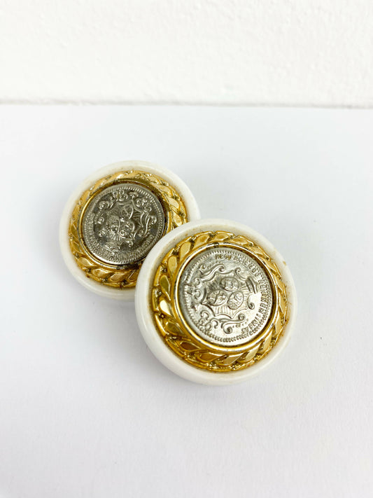 Acrylic, Silver and Gold-tone Clip-On Earrings