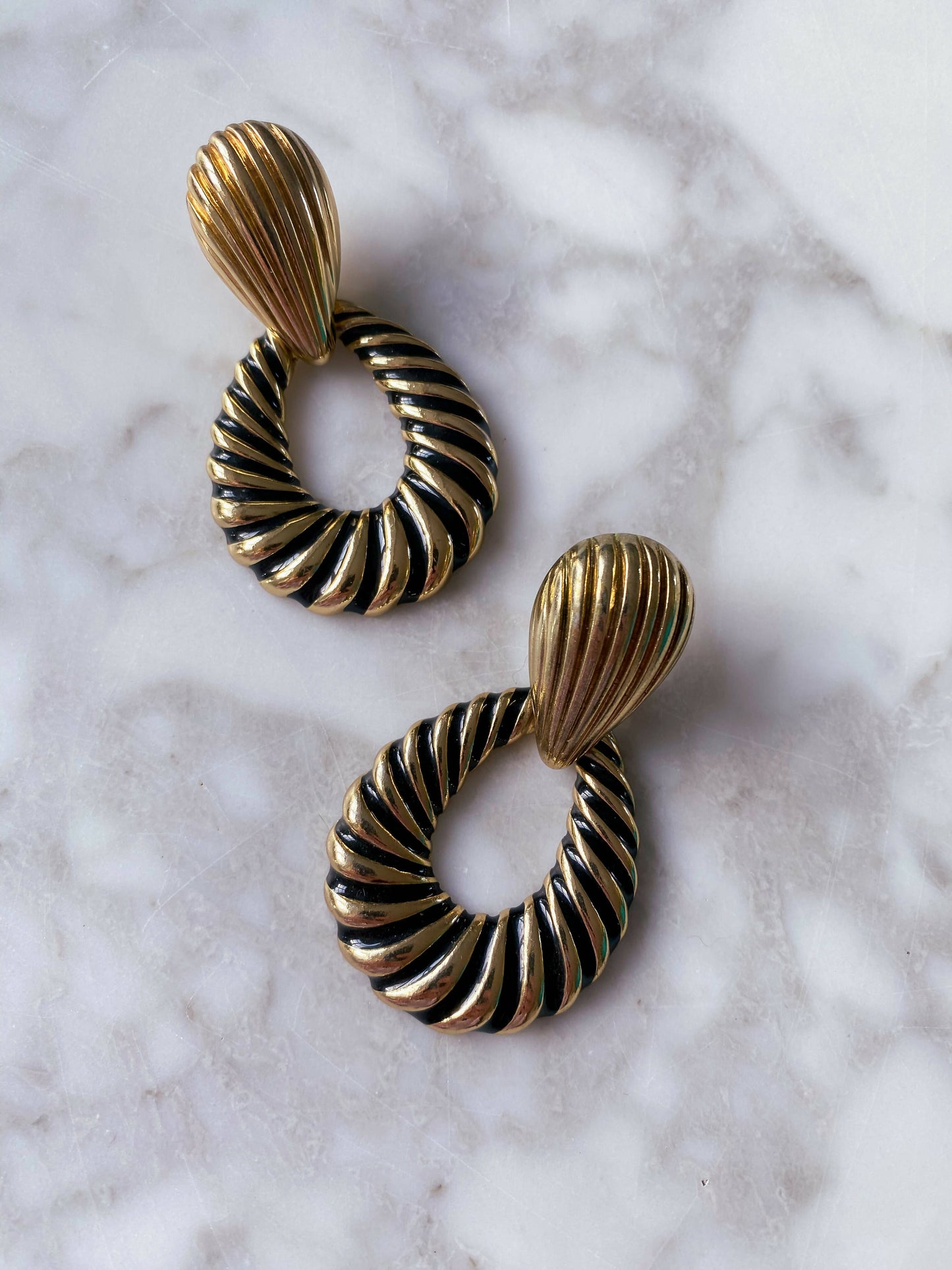 Clip-On Gold-Tone and Black Earrings