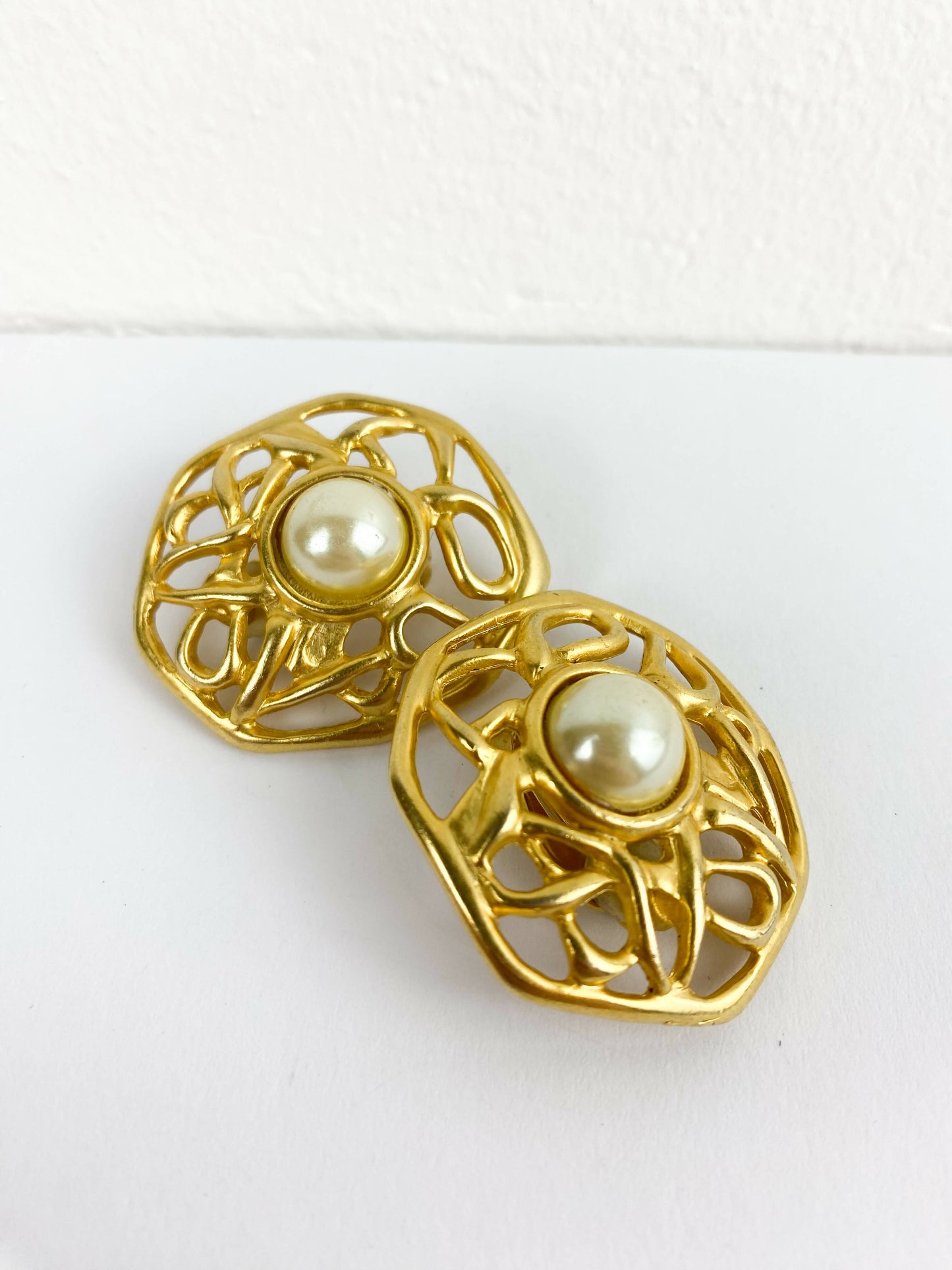 Faux Pearl and Gold-tone Clip-On Earrings