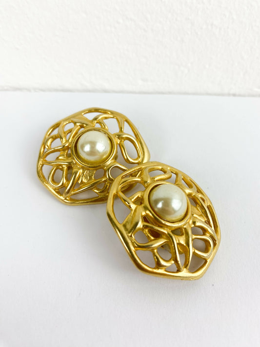 Faux Pearl and Gold-tone Clip-On Earrings