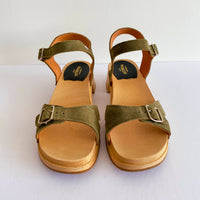 Swedish Hasbeens Size 38 Olive Suede Clogs