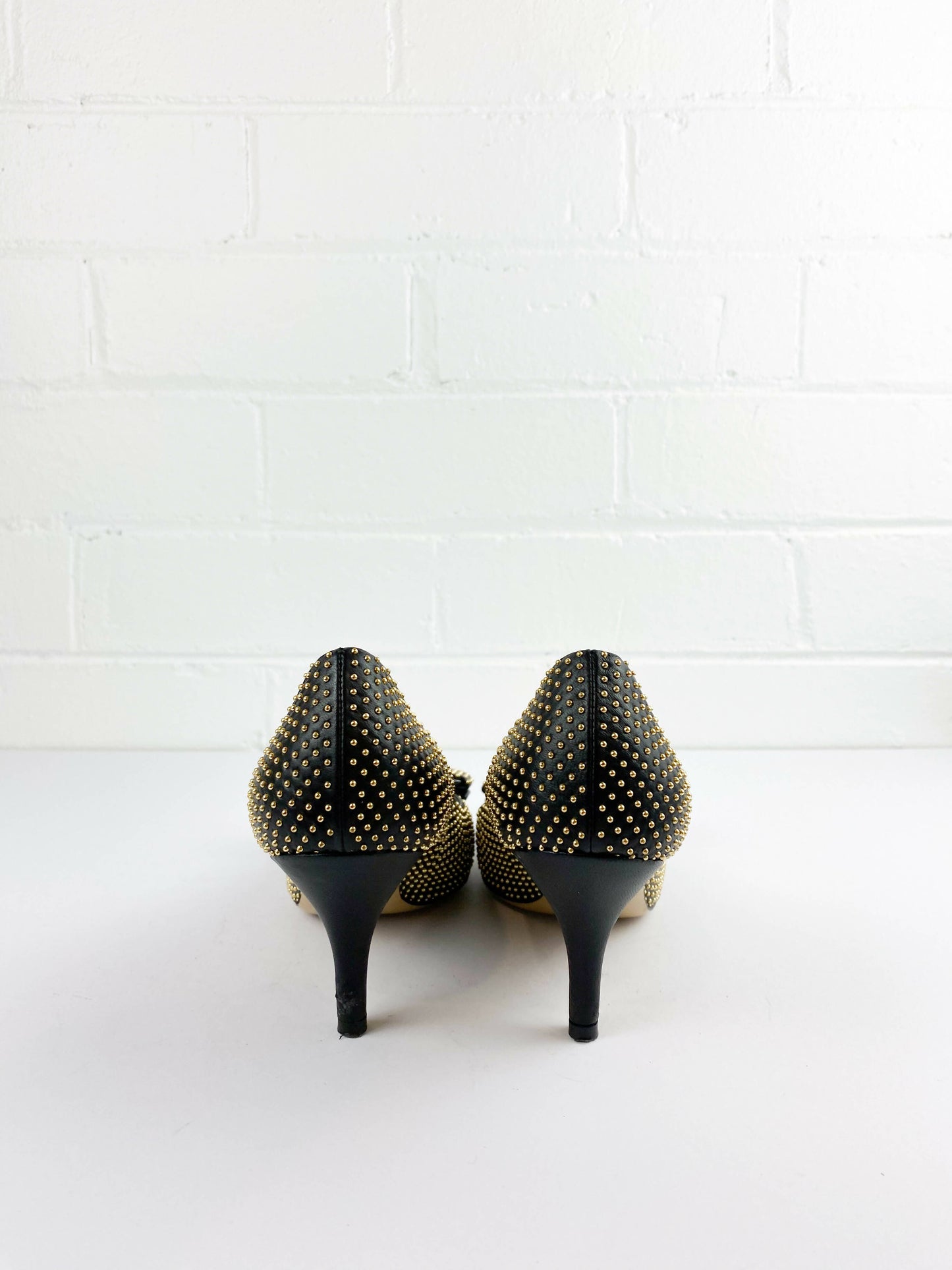 Salvatore Ferragamo Studded Black Leather Pumps