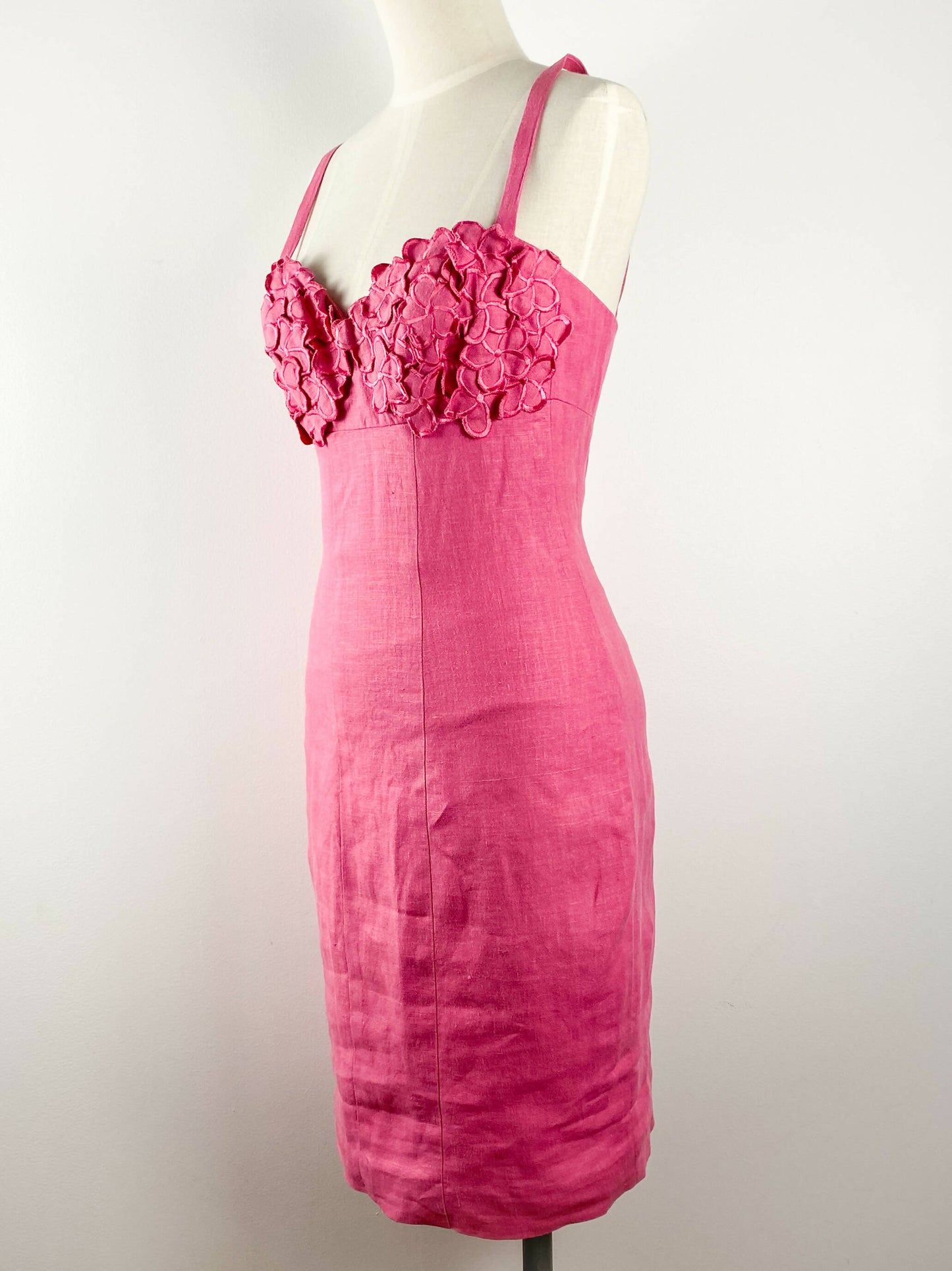 Teena Varigos Size 8 Pink Appliqué Linen Dress