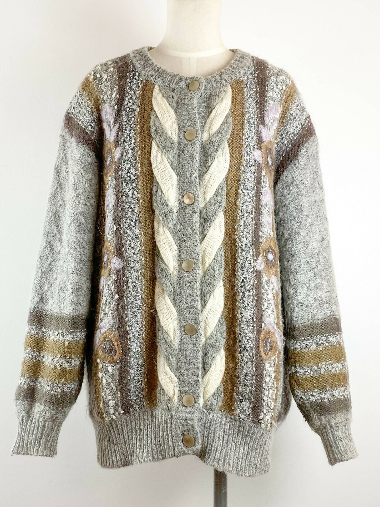 Sandra Steiner Size Large Intarsia Cable-Knit Cardigan