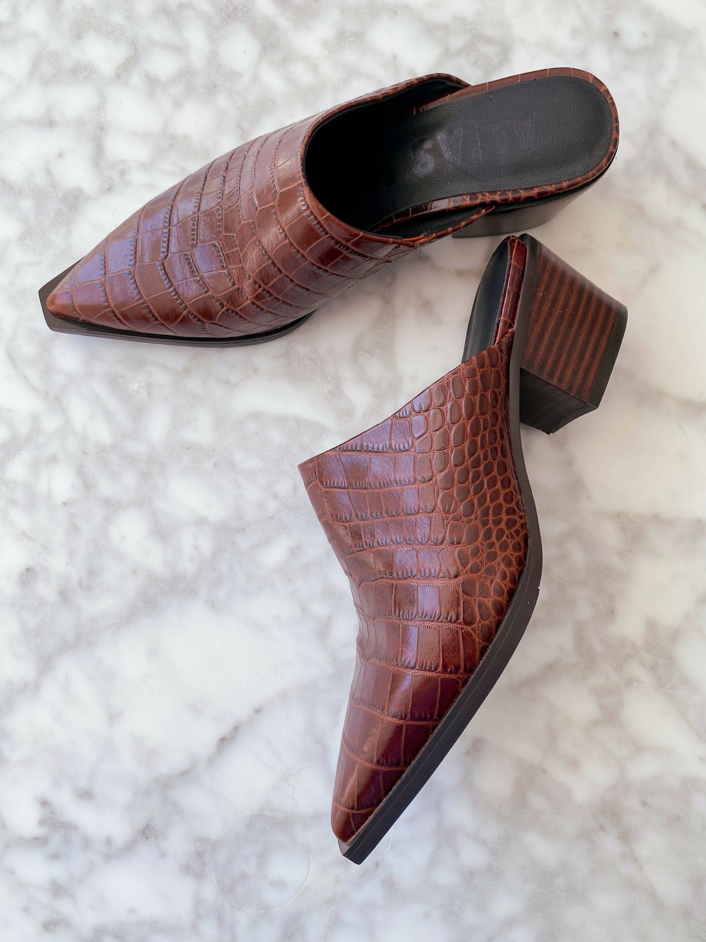 Alias Mae Size 38 Brown Croc-Effect Leather Mules