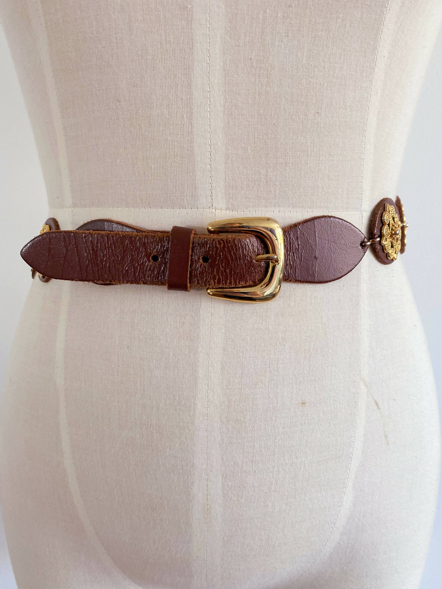 Embellished Brown Leather Belt