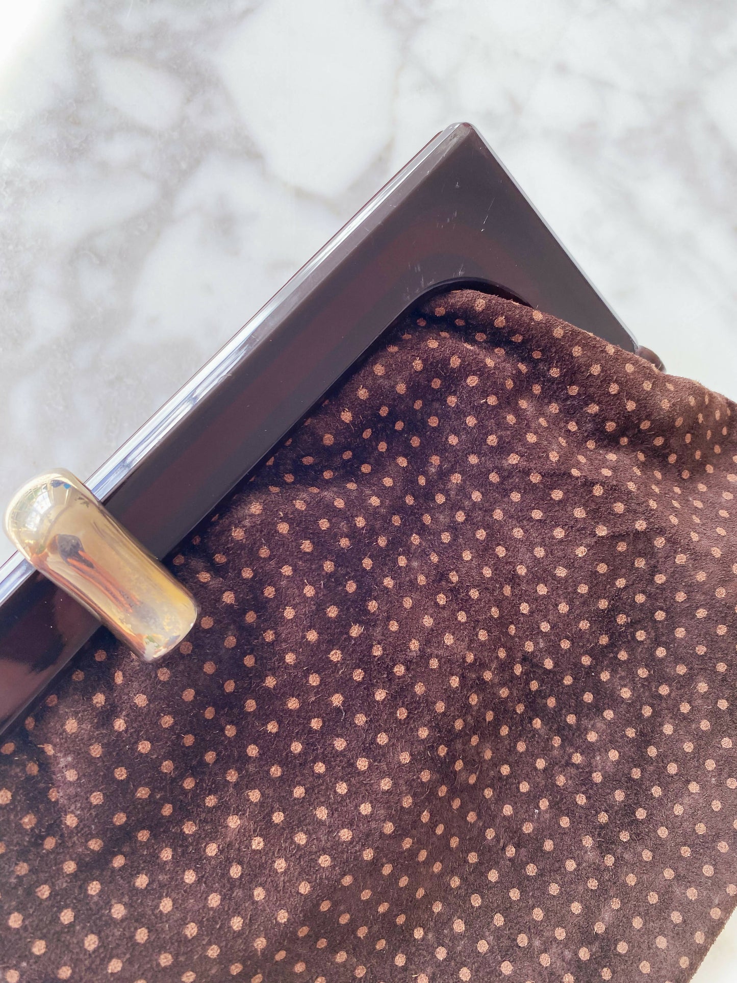 Chocolate-Brown Polka-Dot Suede Clutch