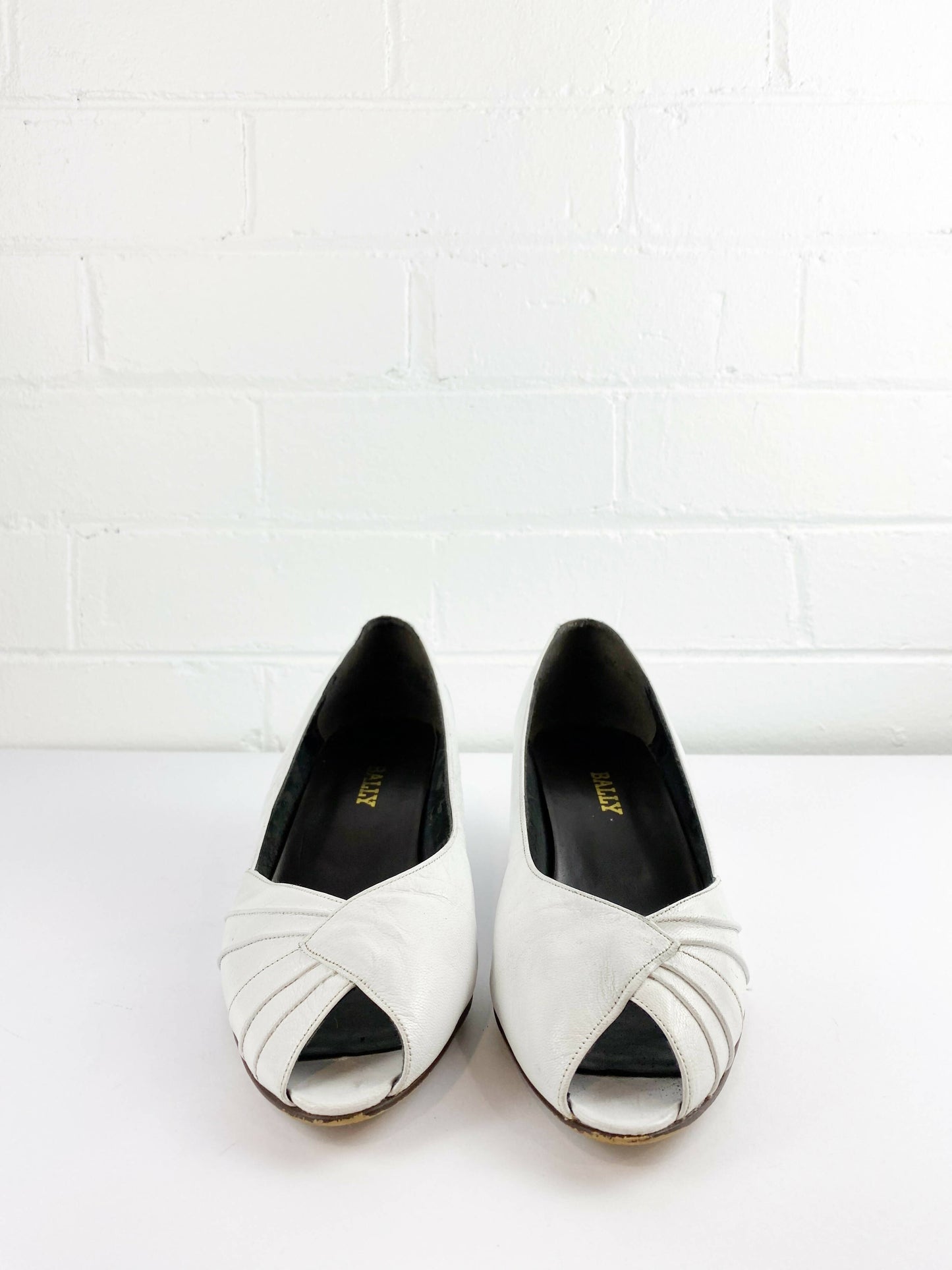 Bally White Leather Peep-Toe Wedges