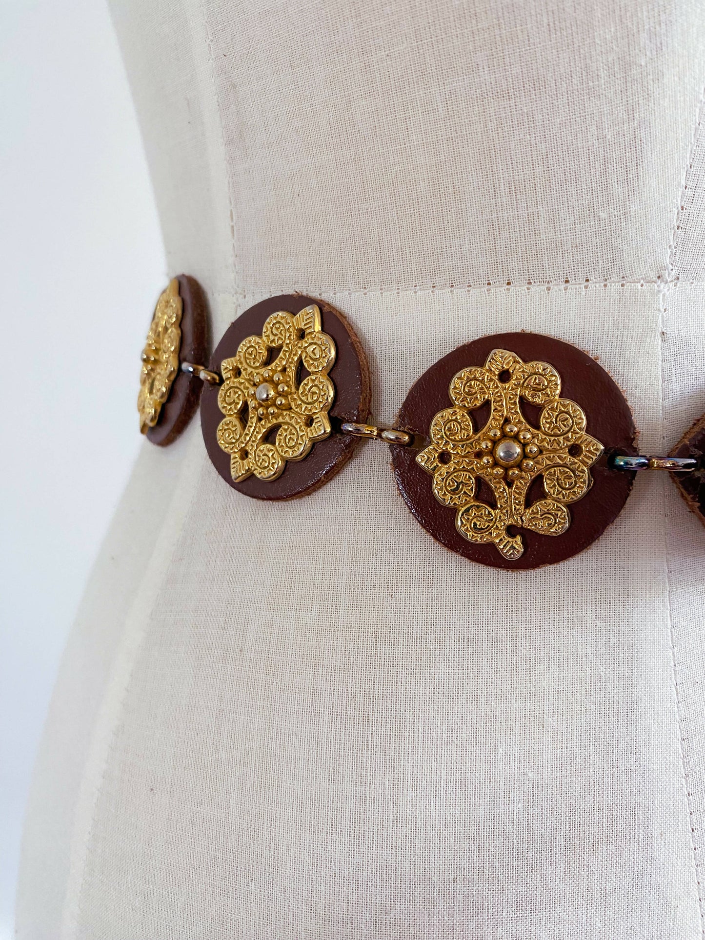 Embellished Brown Leather Belt