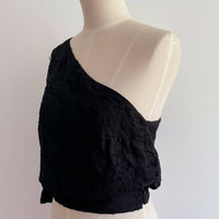 Kookai Size 38 Black Textured One-Shoulder Top