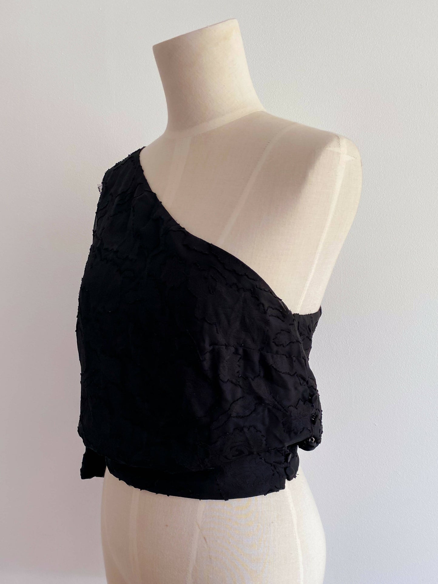 Kookai Size 38 Black Textured One-Shoulder Top