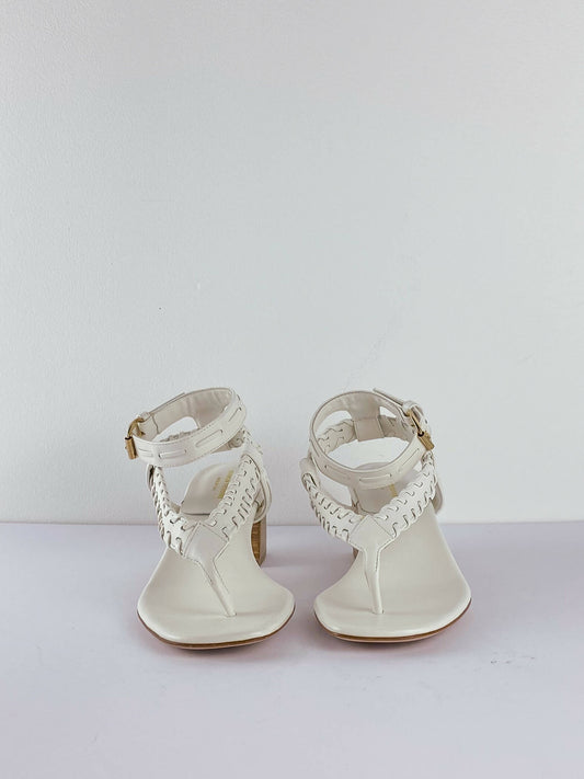 Scanlon Theodore Off-White Woven Leather Sandals