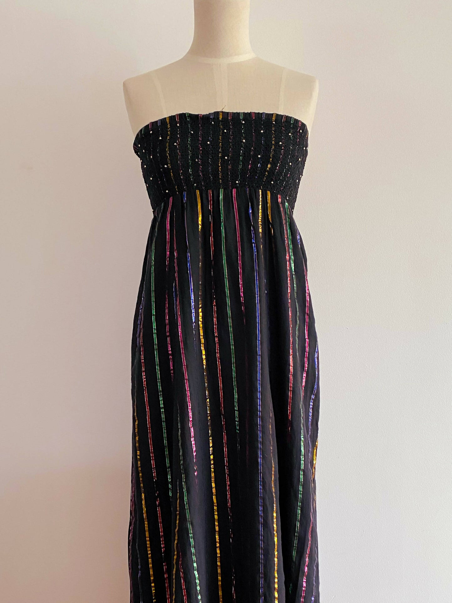 Monsoon Fusion UK Size 6 Striped Black Strapless Maxi Dress