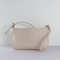 Cream Faux Croc-Effect Leather Bag