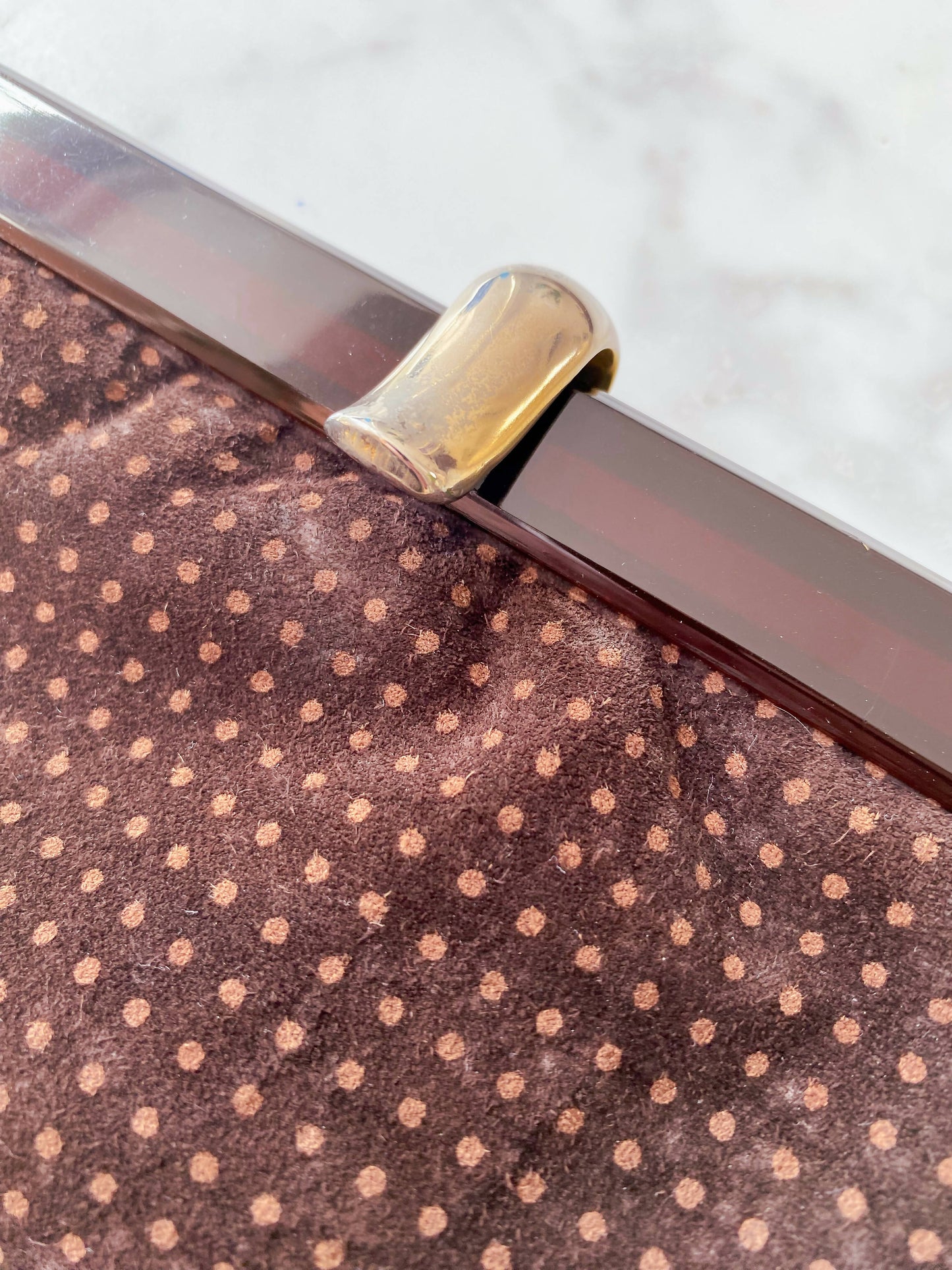 Chocolate-Brown Polka-Dot Suede Clutch