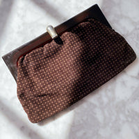 Chocolate-Brown Polka-Dot Suede Clutch
