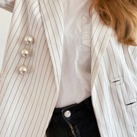 On Line Size Medium Striped Faux Pearl-Embellished Blazer