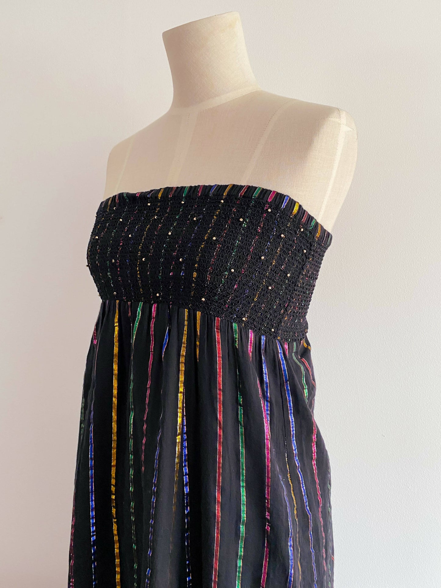 Monsoon Fusion UK Size 6 Striped Black Strapless Maxi Dress