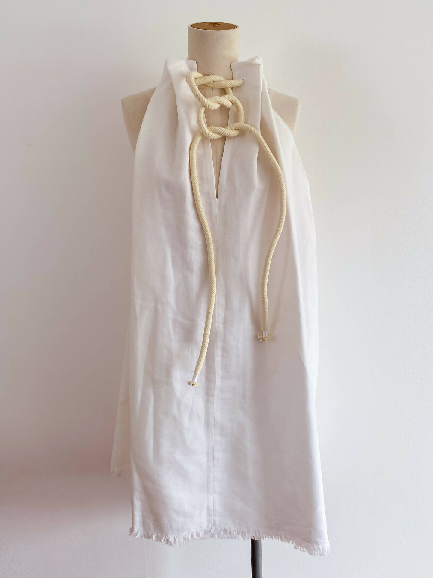 Rope-Embellished Off-White Dress