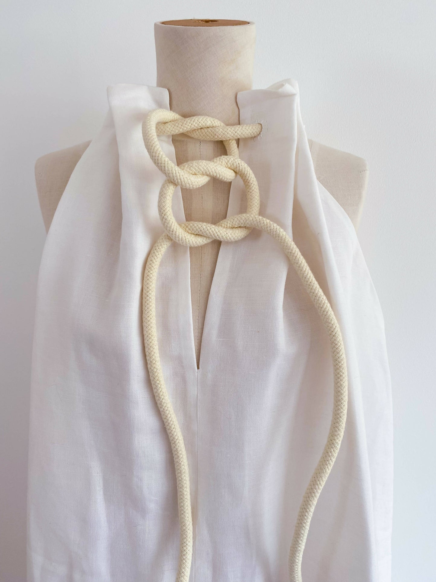 Rope-Embellished Off-White Dress