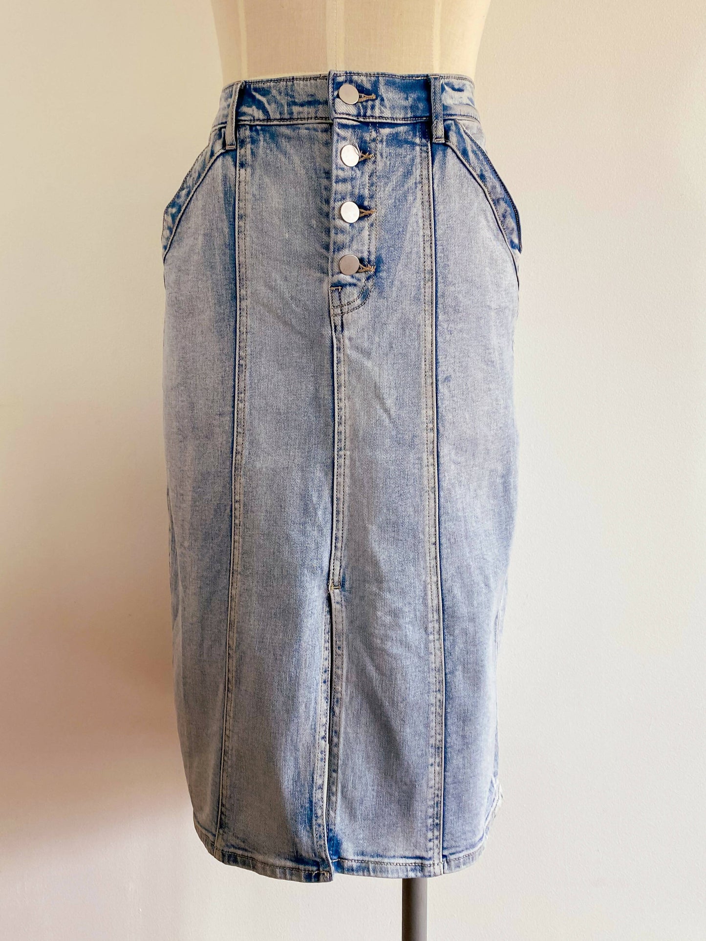 Seed Heritage Size 10 Acid-Wash Denim Midi Skirt