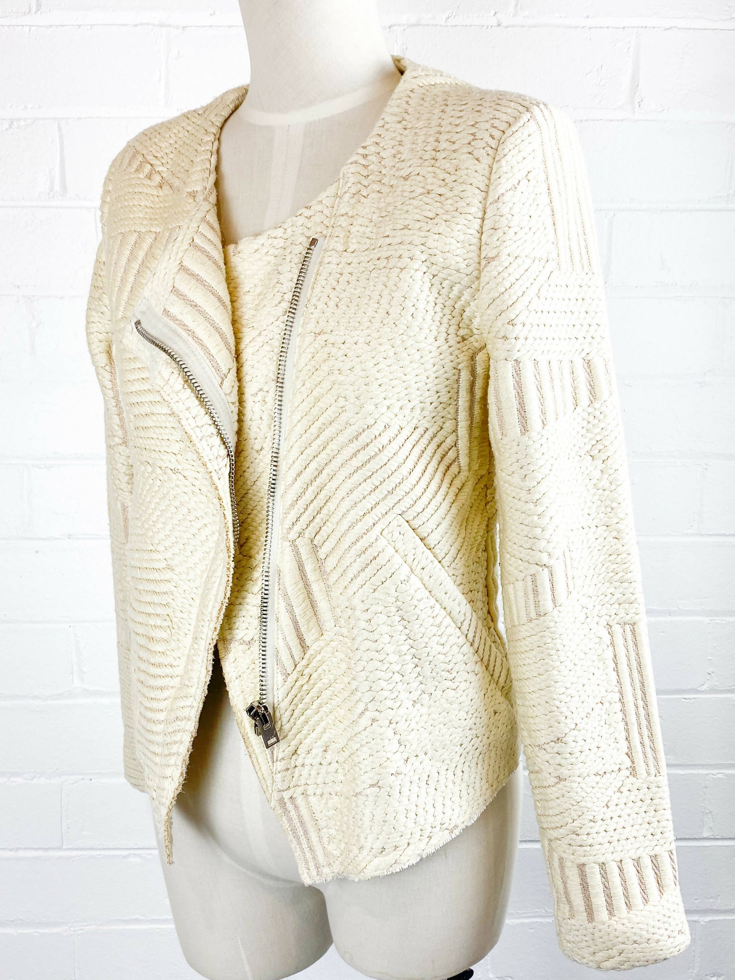 IRO Size 40 Cream and Rose-Gold Bouclé Blazer