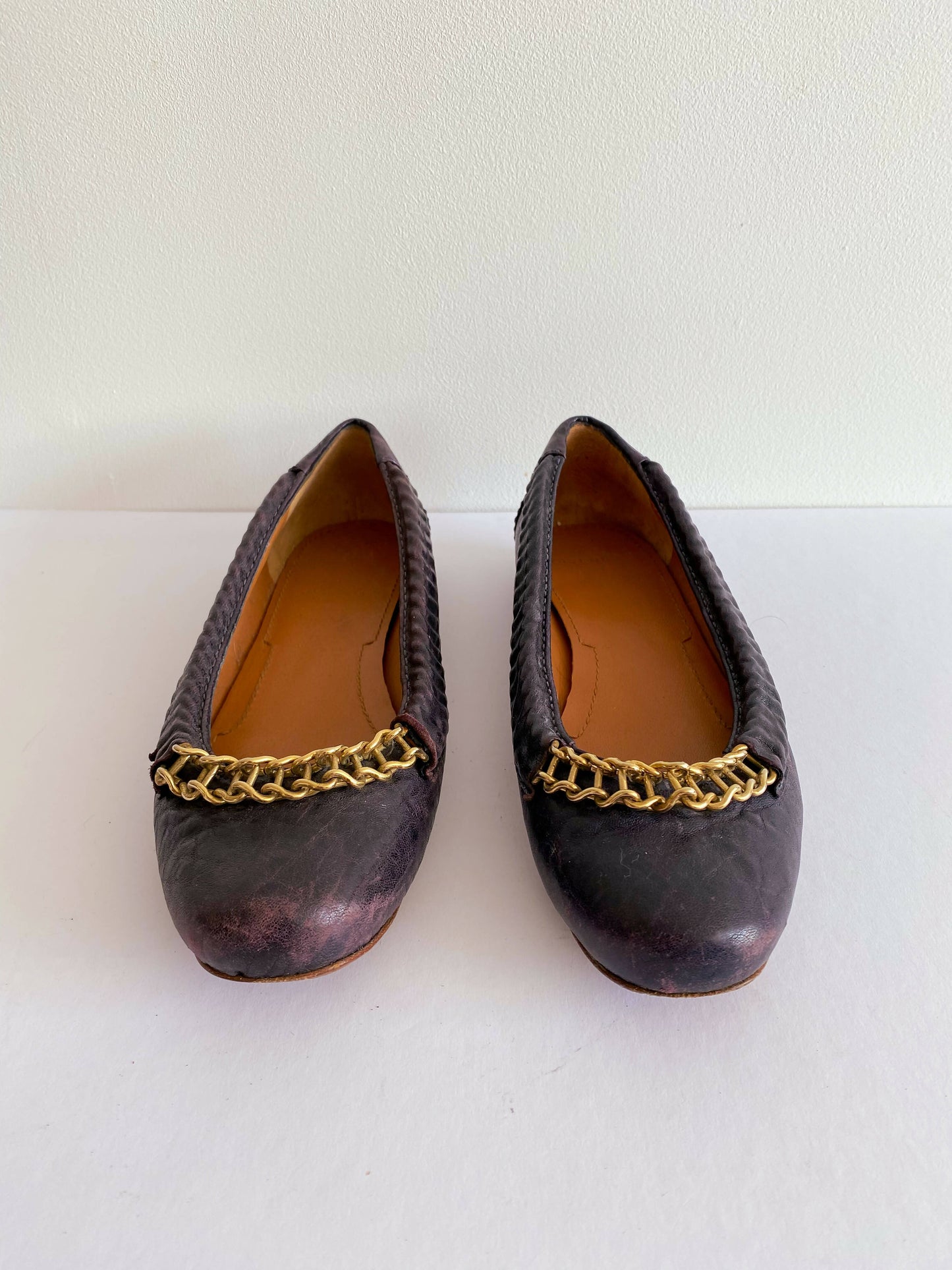 Givenchy Size 37 Purple Leather Embellished Ballet Flats