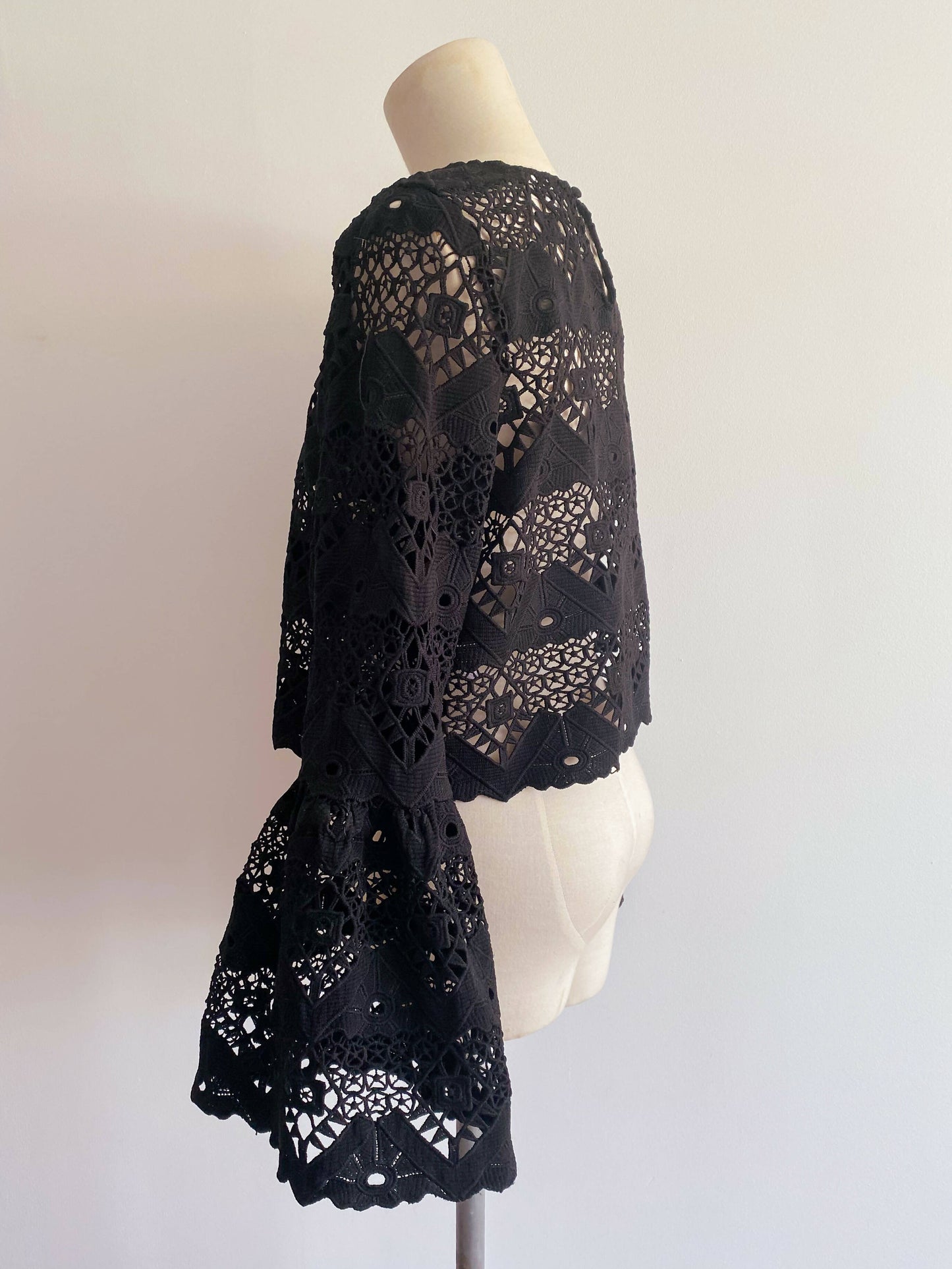 Seed Size 12 Black Lace Bell-Sleeve Top