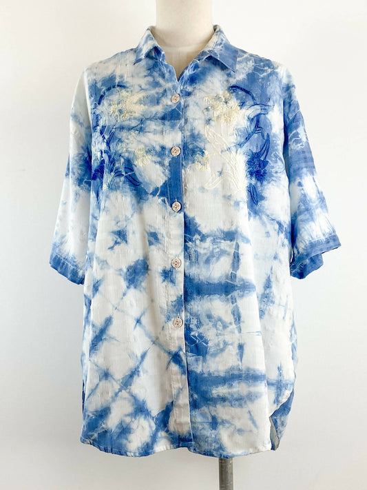 Crossfire Size M Tie-Dye Embroidered Cotton Shirt