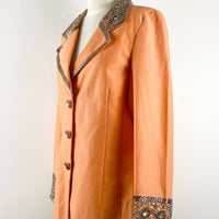 Nina Austin Size 12 Embellished Peach Linen-Blend Blazer