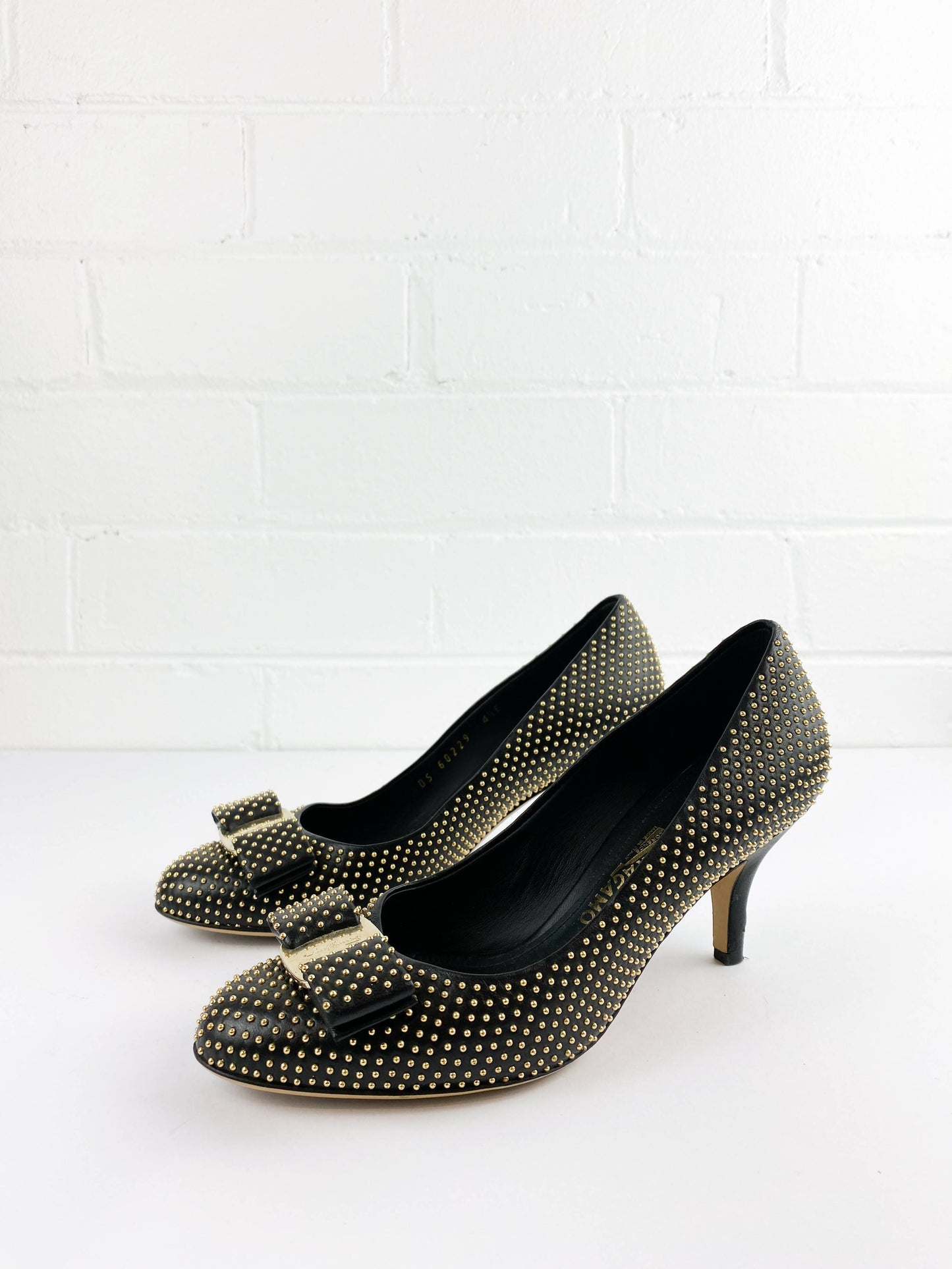 Salvatore Ferragamo Studded Black Leather Pumps