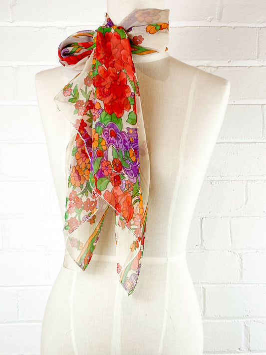 Floral-Print Chiffon Scarf