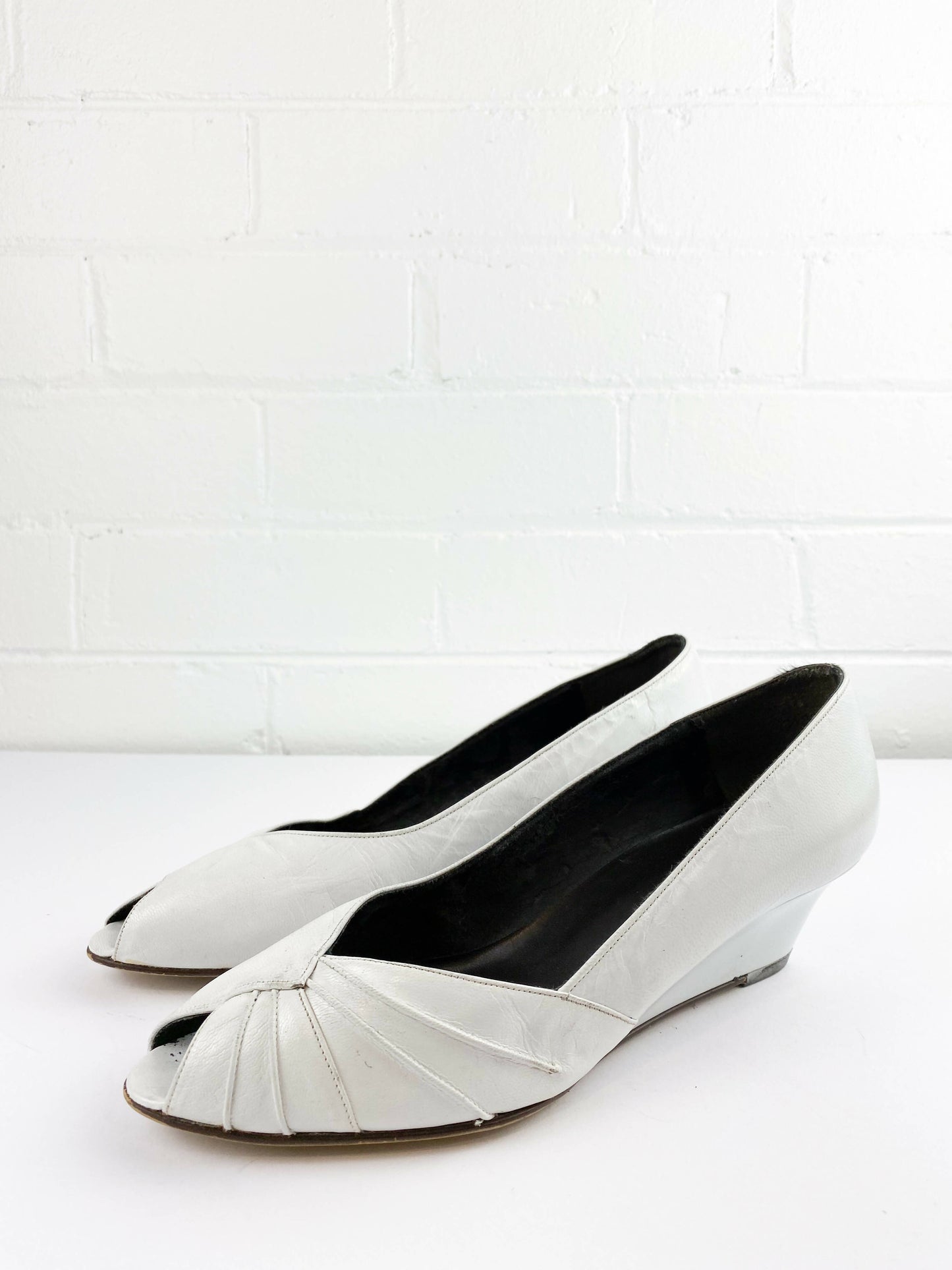 Bally White Leather Peep-Toe Wedges