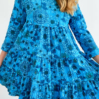Zara Size M Tiered Blue Floral Dress