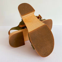 Swedish Hasbeens Size 38 Olive Suede Clogs
