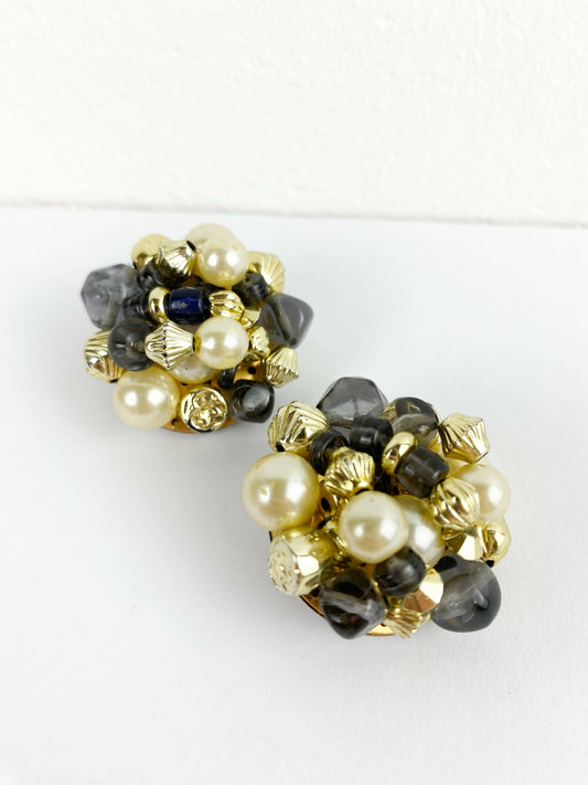 Faux Pearl and Bead Clip-On Earrings